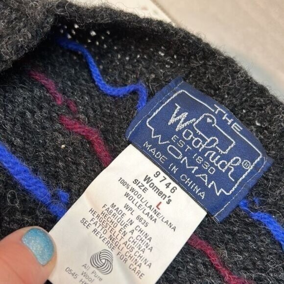 Woolrich Womens Wool Sweater L Swan Design Multicolor Dots Gray - Picture 8 of 10